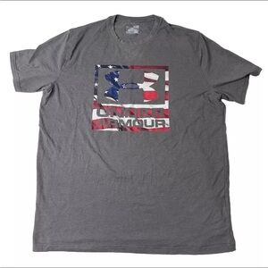 Men’s XL Under Armour Grey Red White Blue RWB Graphic Short Sleeve T Shirt USA